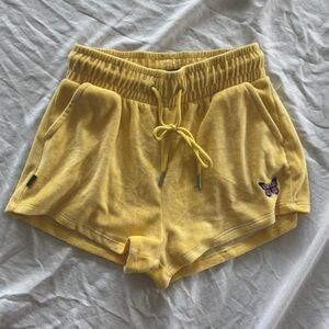 Bershka Yellow Athletic Shorts with Butterfly Detail
